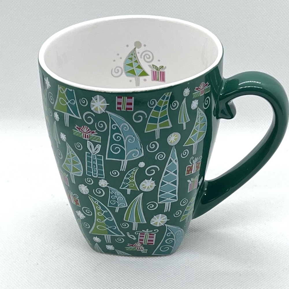 STARBUCKS Barista Mug 2003 Green Trees Holiday Christmas